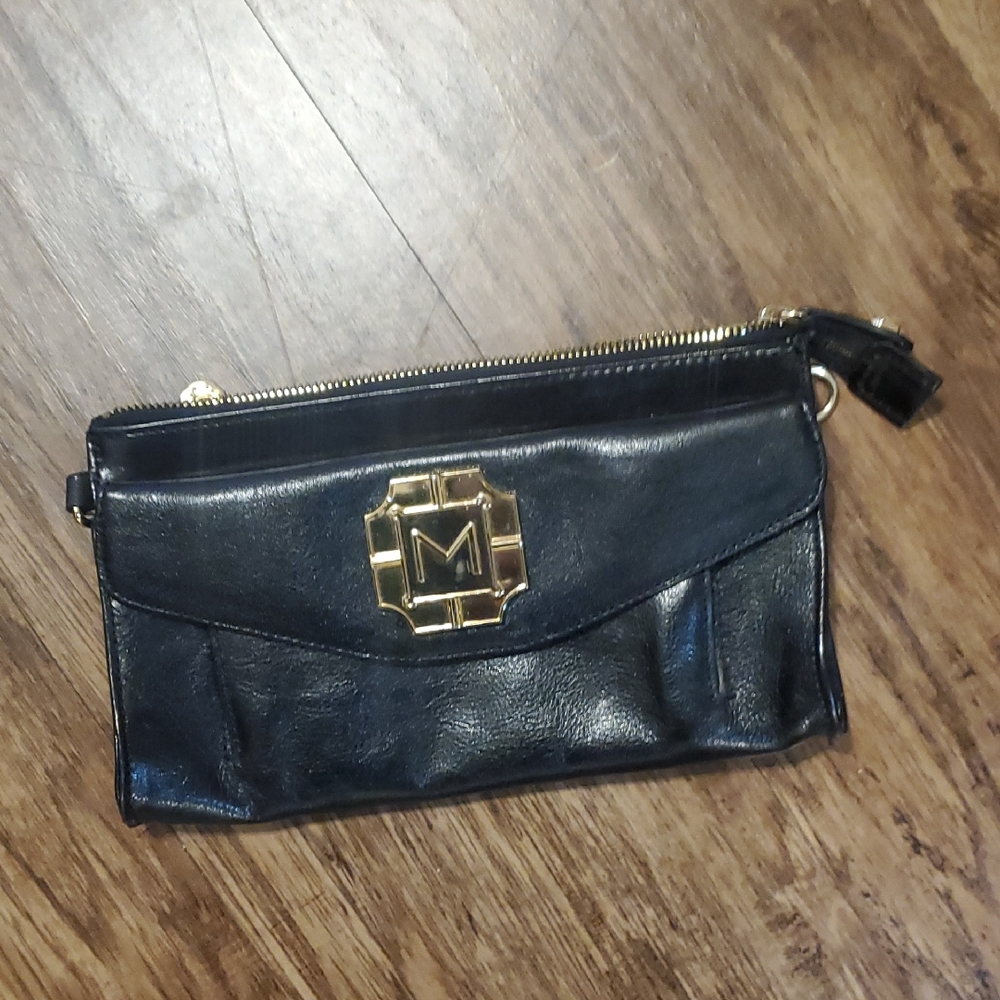 Monet Vintage Elegant Black Clutch with Gold Detail
